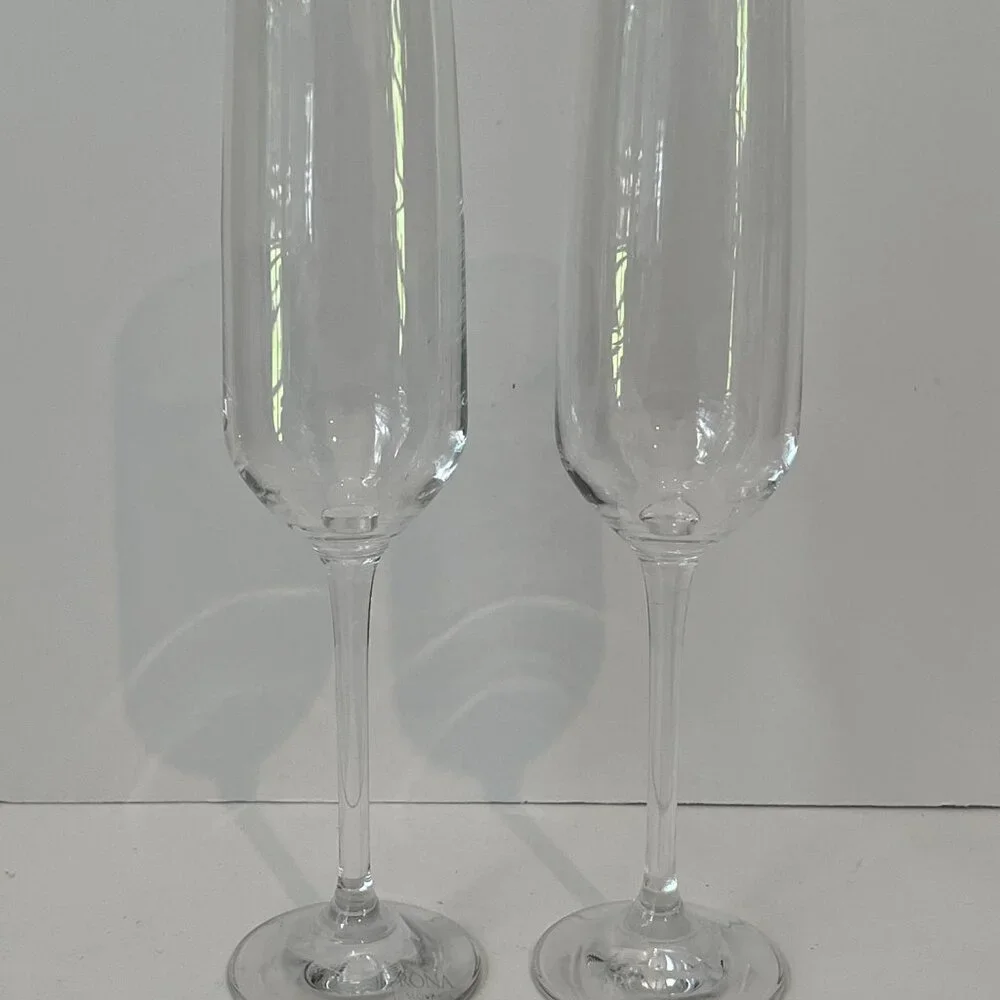 Set 2 CRATE & BARREL Nattie Champagne Glasses Flutes 7 oz. SLOVAKIA ~ New w/tag